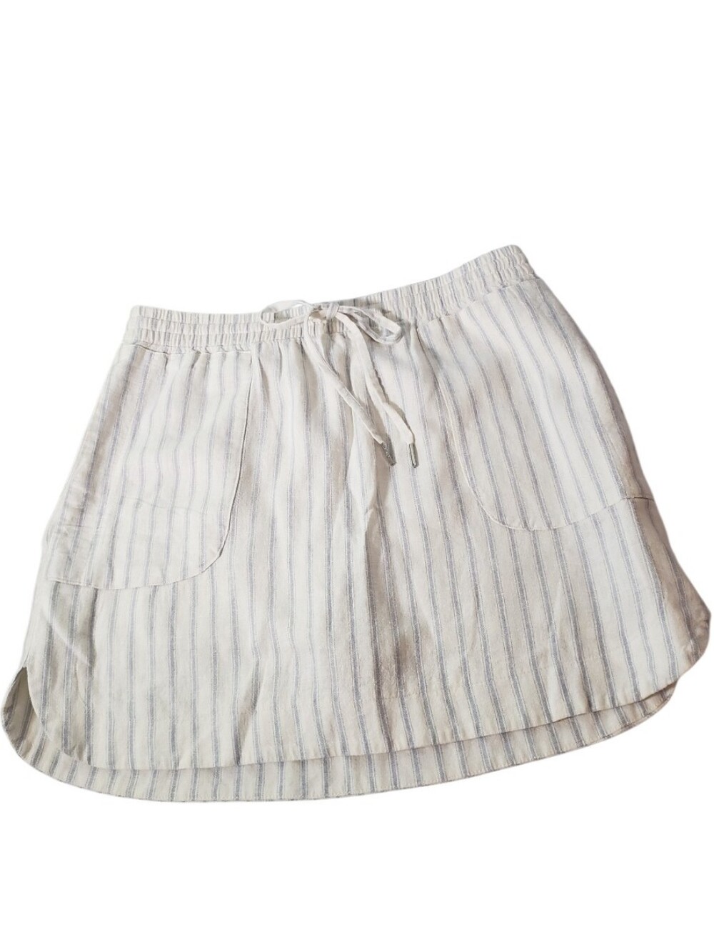 Attyre Ivory Blue Stripe Mini Skort 8 Linen Blend  Sporty Natural Preppy Resort